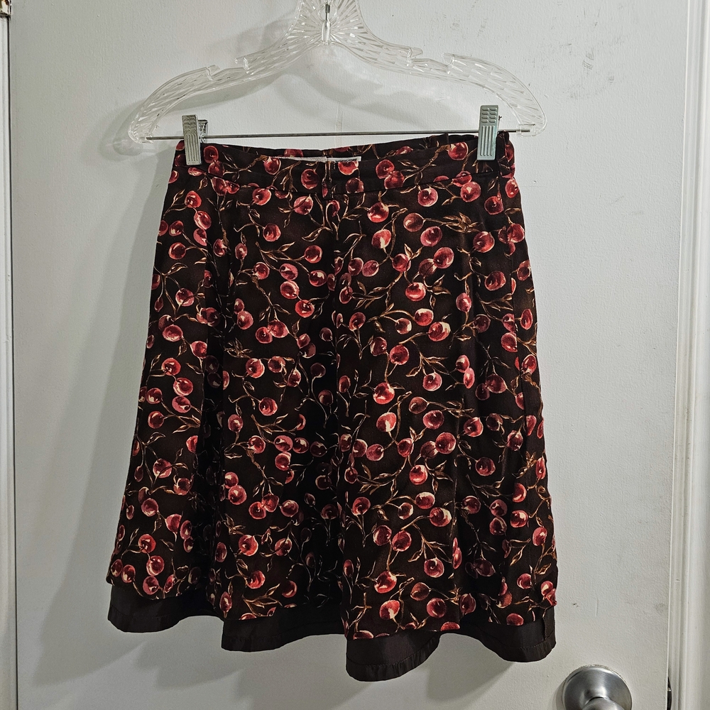 Eddie Bauer Cherry Print Brown Skirt Coquette